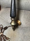 Unusual Antique Brass 29    Double Light Wall Sconce With Shades