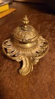 Antique Brass Art Nouveau Ink Well W Glass Insert