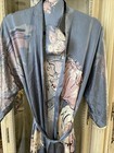 Kim   Ono 100  Silk Robe Misty Blue   Flowers Duster Kimono Belt eye Mask  New