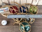 3  Glass Fishing Floats With Netting Beach Nautical Decor Buoy Ball Ornament