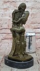 Signed Original Odegaard  Skeleton Kissing Nude Girl Bronze Sculpture Statue