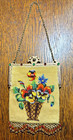 Antique Micro Beaded Floral Pansies Double Sided Jeweled Frame Purse Bag Mint