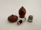 Antique Finely Carved    Pierced Wood Sterling Sewing Thimble  Case  Egg   Acorn