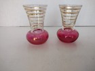 2 Vtg Vase Aperitif Glasses Mid Century Mcm Pink Ball Base Gold Rings Beautiful
