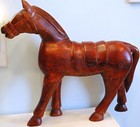 Vintage Hand Carved Wood Saddled Horse Sculpture Heavy Solid 13 75  India