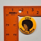 Rare Orange 1970s Vintage Authentic  free Angela Davis  Pinback Button S 1220h