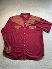 1960s Western Snap Button Up Shirt Burgundy Handmade Men   s Size Large Vintage