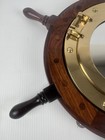 Vintage Nautical Ship Wheel Porthole Mirror 19    Wood   Brass Wall Decor Coastal