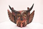 Vtg Diablo Devil Mask Snake   Wings Mexican Guerrero Folk Art Hand Carved Wood-