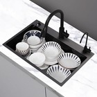 Black Kitchen Sink With Faucet  Deep Stainless Steel Single Bowl  Sink Drop