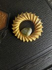 Vintage Du Barry Brooch Gold-tone Scalloped Wreath Grean Stone Accent Used 60s