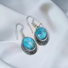 925 Sterling Silver Blue Turquoise Oval Dangle Drop Earrings Handmade