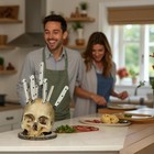 Horror Skeleton Skull Knife Holder Stand For Kitchen Scary Party Storage