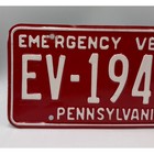 Pennsylvania Emergency Vehicle License Plate Ev-19427 Red White Metal Vintage