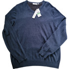 Men s Calvin Klein Italian Merino Wool V-neck Sweater Size L Navy Blue Nwt