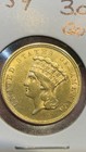 1854  3 Gold Indian Princess Three Dollar  Scarce  Type Coin Cleaned