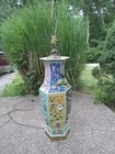 Chinese Famille Rose Lamp Hexagonal Relief Decorated Vase 19th Century