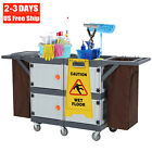 Commercial Janitorial Cart With 4 Cabinet Housekeeping Caddy With Cover Shelves