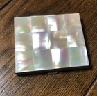 Vintage Mother Of Pearl Volupte  Powder Mirror Compact Brass Japan