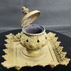 Antique Inkwell Solid Bronze French 19th Century Art Nouveau Ornate Metal Work