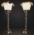 Pair Towle Sterling Silver Weighted Boudoir Lamps W  Frosted Glass Shades