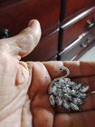 Silver Tone Swan Brooch Pin Clear Crystal Rhinestones Marquise Stones