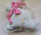 Vintage Linen Rabbits bunnies   Pillow   Spring Decor   Embroidered