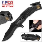 Army Spring Assisted Tactical Rescue Folding Pocket Knife With Led Flashlight  