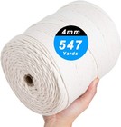 Macrame Cord 4mm X 547yards  Natural Cotton Macrame Rope - 4 Strands Twisted    