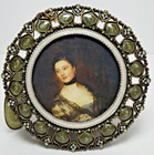 Winward Round Metal Rhinestone Enamel Green Picture Frame 3 x 3  Antique Bronze
