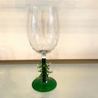 Set Of 2 Crystal Christmas Tree Stem Wine Glass Goblets 10oz Green Holiday  New 