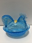 Very Nice   John E Kemple Blue Hen On Nest 4 5    X 5 5    Glass Chicken Candy Dish