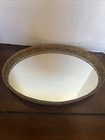 Vtg Oval Vanity Dresser Mirror Tray W brass Filigree Edge trim -13 25   x9 5   