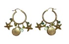 14k Solid Yellow Gold Aquamarine Peridot Sealife Hoop Dangle Earrings 3 65 Grams