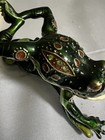 Green Frog Hinged Trinket Box Metal Jeweled Enamel Frog Figurine Box