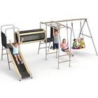 Large Swing Set Heavy Duty For Kids Backyard Metal Playground Set W slide ladder