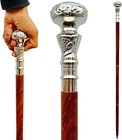 Vintage Antique Walking Cane  Wooden Walking Stick Silver Brass Handle Knob Gift