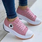 Womens Casual Printed Platform Sneakers Comfy Breathable Lace Up Canvas Shoes Ne