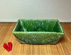 Vintage Usa Pottery  75 Rectangular Embossed Green Planter Footed Speckled