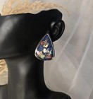 Vintage Earrings Colorful Enamel On Gold-tone Metal Pierced Used 80s Jewelry