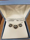 Sterling Silver Oxidized White Topaz Marcasite Halo Pendant Necklace Earrings