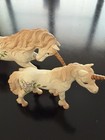Lot Of 2 Fantasy Unicorn Figurines White Gold tan Mane Tail Green Vine Detail