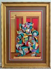 Anatole Krasnyansky Gold   Red With Harp Signed Serigraph 2004 Framed Coa