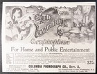 Columbia Graphophone Home public Entertainment Antique 1897 Phonograph Print Ad