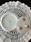 Vintage Hollohaza Hungary Porcelain Lidded Bowl - Floral Design  Gold Trim