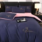 Embroidery Bedding Set Skin Friendly Quilt Cover Set Solid Color Bed Cover Set
