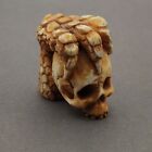 Netsuke Skull Dragon Skeleton Carved Signed By Artist Antique Japanese Style