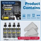 Screen Cleaner Spray 16oz 4 Pack   2 Microfiber Cloths Tv Laptop Phone Monitor