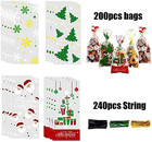 200 Pcs Christmas Cellophane Treat Bags  Xmas Clear Cello Gift Bags Candy Goodie