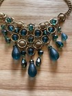 New Gold Tone Green Beaded Statement Bib Necklace And Earring Set Hoco Prom